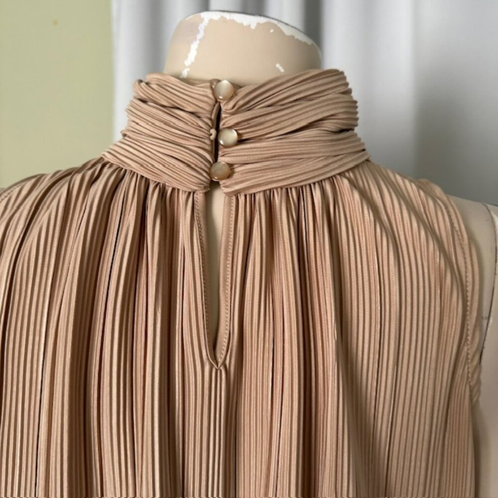 Joseph A. Taupe Accordion Pleated Blouse Top Size L - Picture 4 of 6